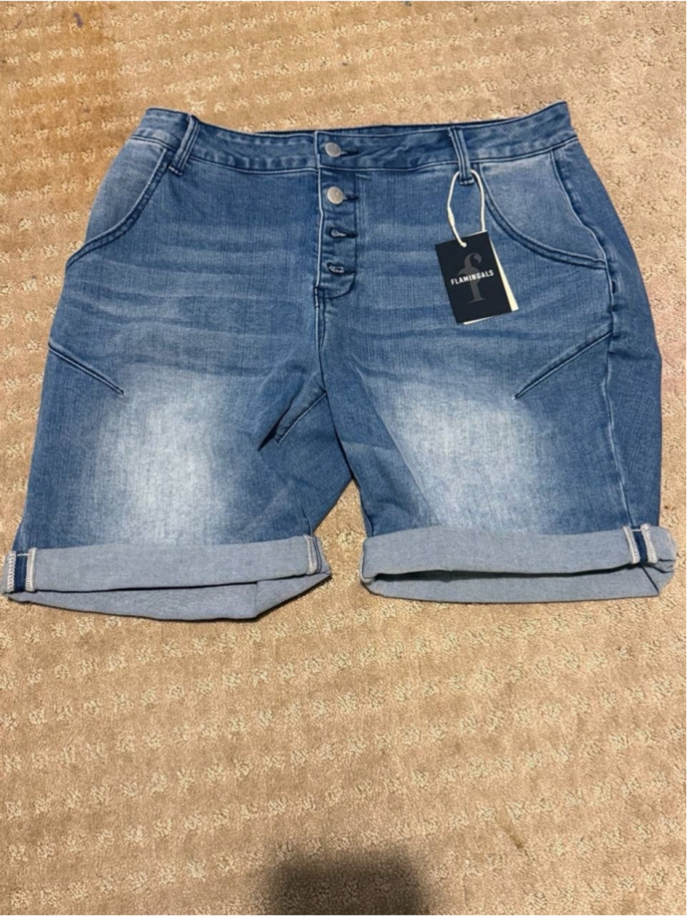 Flamingals Women’s High Waist Double Button Raw Hem Straight Leg Denim M